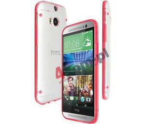 ETUI Przezroczyste + BUMPER HTC ONE M8 - Czerwony