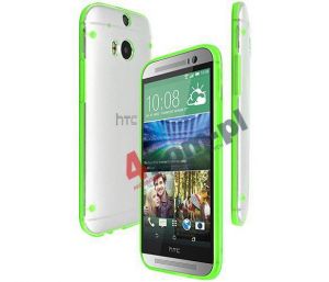 ETUI Przezroczyste + BUMPER HTC ONE M8 - Zielony