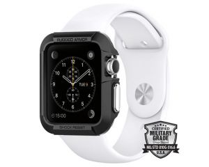 Etui Spigen Rugged Armor do Apple Watch 38mm + folia ochronna 2x /Black - Black