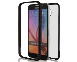 Czarne Aluminiowe etui bumper mirror ramka plecki przezroczyste Samsung Galaxy S6 - Czarny