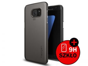 ETUI SPIGEN THIN FIT SAMSUNG GALAXY S7 EDGE + SZKŁO HARTOWANE - Szary
