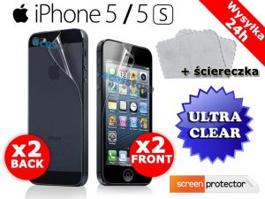 2x Folia ochronna przód/tył do iPhone 5/5s + 2x ściereczka