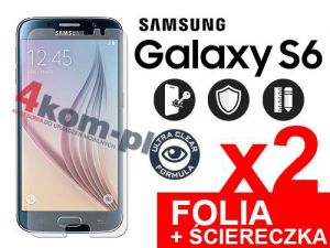 2x Folia ochronna na ekran do Samsung Galaxy S6 + 2x ściereczka