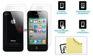 2x Folia ochronna na ekran i tył do iPhone 4 / 4s + 2x ściereczka