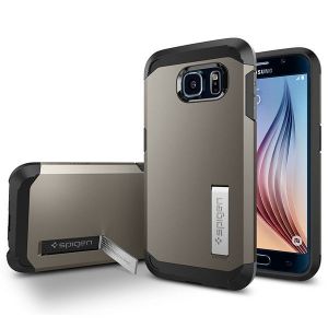 SPIGEN etui Tough Armor Gunmetal Samsung Galaxy S6 + szkło hartowane 9H - Gunmetal