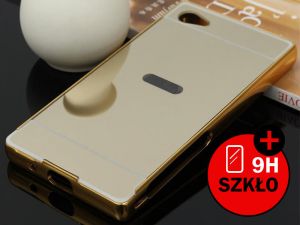 Etui Bumper plecki mirror do Sony Xperia Z5 Compact + Szkło hartowane - Złoty