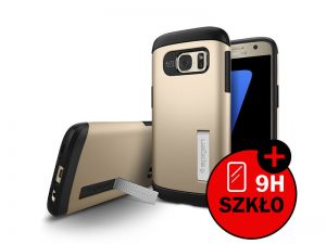 ETUI SPIGEN SLIM ARMOR SAMSUNG GALAXY S7+ SZKŁO HARTOWANE - Złoty