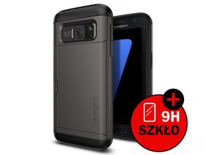 ETUI SPIGEN SLIM ARMOR CS CARD SLIDER SAMSUNG GALAXY S7 + SZKŁO HARTOWANE - Szary