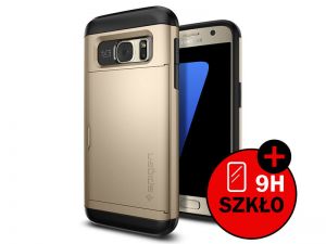 ETUI SPIGEN SLIM ARMOR CS CARD SLIDER SAMSUNG GALAXY S7 + SZKŁO HARTOWANE - Złoty