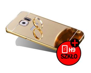 ETUI BUMPER PLECKI MIRROR DO GALAXY S7 edge + szkło - Złoty