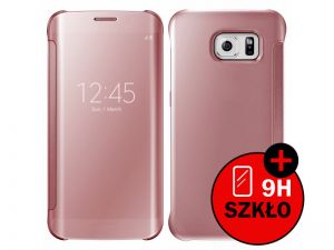 ETUI CLEAR VIEW COVER SAMSUNG GALAXY S7 EDGE + SZKŁO HARTOWANE - Różowy