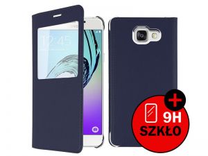 ETUI FLIP COVER Z OKIENKIEM DOTYKOWYM S-VIEW DO SAMSUNG GALAXY A3 2016 + SZKŁO HARTOWANE - Granatowy