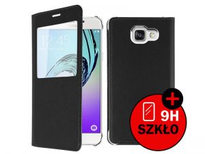 ETUI FLIP COVER Z OKIENKIEM DOTYKOWYM S-VIEW DO SAMSUNG GALAXY A3 2016 + SZKŁO HARTOWANE - Czarny