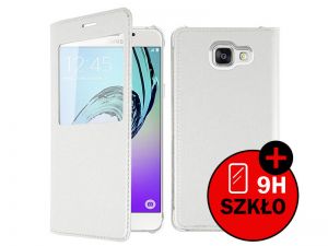 ETUI FLIP COVER Z OKIENKIEM DOTYKOWYM S-VIEW DO SAMSUNG GALAXY A3 2016 + SZKŁO HARTOWANE - Biały