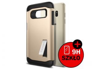 ETUI SPIGEN SLIM ARMOR SAMSUNG GALAXY S7 EDGE + SZKŁO HARTOWANE - Złoty