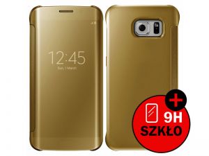 ETUI CLEAR VIEW COVER SAMSUNG GALAXY S7 EDGE + SZKŁO HARTOWANE - Złoty