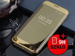 ETUI CLEAR VIEW COVER SAMSUNG GALAXY S7 + SZKŁO HARTOWANE - Złoty
