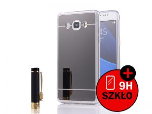 Etui lustrzane mirror gel Samsung Galaxy J5 2016 J5108 Czarne + Szkło - Czarny
