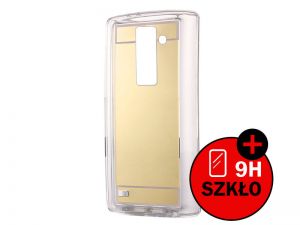 Etui lustrzane mirror gel LG K10 Złote + Szkło hartowane - Złoty