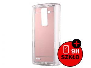 Etui lustrzane mirror gel LG K10 Różowe + Szkło hartowane - Różowy