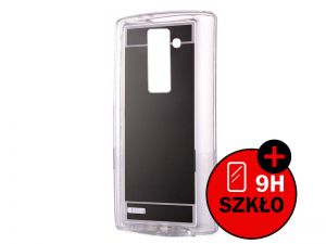 Etui lustrzane mirror gel LG K10 Czarne + Szkło hartowane - Czarny
